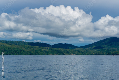 Landscape of Weh island and Rubiah island. Beautiful landcape of Sabang Island in Sumatera Indonesia. Island view from the boat. photo