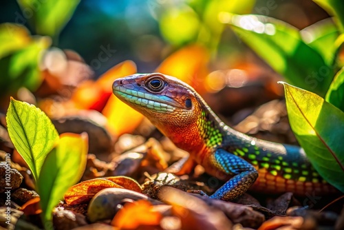 Unique Florida Worm Lizard Camouflaged in Natural Habitat Amongst Leaves and Soil in Sunshine State photo