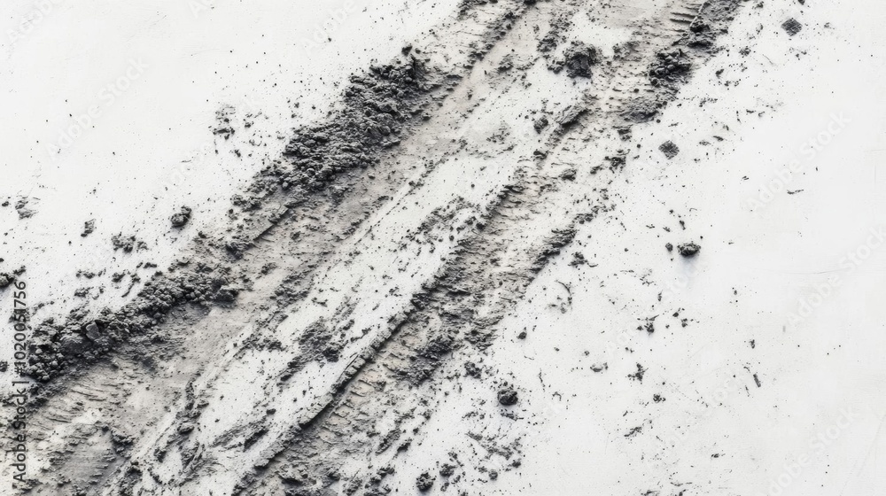 Close-up of tire tracks on gray surface, showcasing unique patterns and textures from vehicle movement on the ground. Close-up of tire tracks on gray surface, showcasing unique patterns and textures from vehicle movement on the ground.