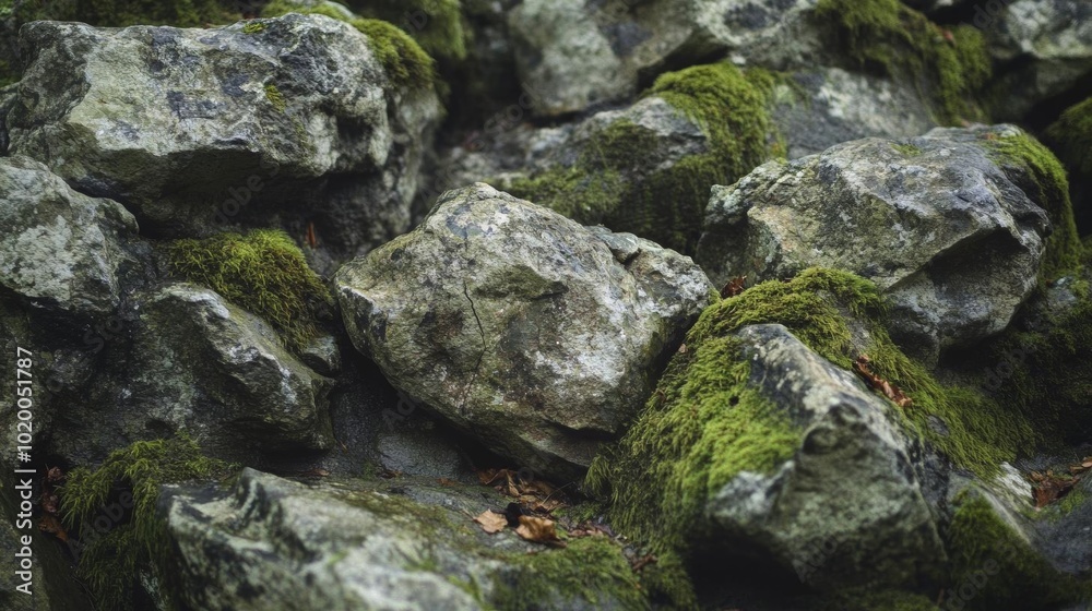 Close-up view of wet rocks covered with vibrant green moss, showcasing nature's textures and colors in an outdoor setting. Close-up view of wet rocks covered with vibrant green moss, showcasing nature's textures and colors in an outdoor setting.