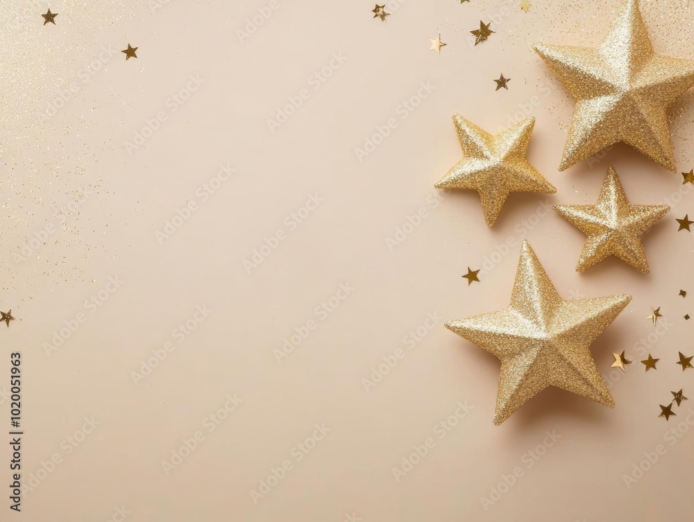 Elegant golden stars on a soft pastel background, perfect for festive themes and holiday celebrations. Elegant golden stars on a soft pastel background, perfect for festive themes and holiday celebrations.
