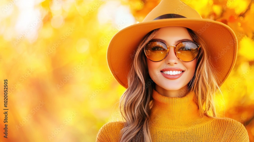 Joyful Young Woman Smiling in Autumn Setting Joyful Young Woman Smiling in Autumn Setting