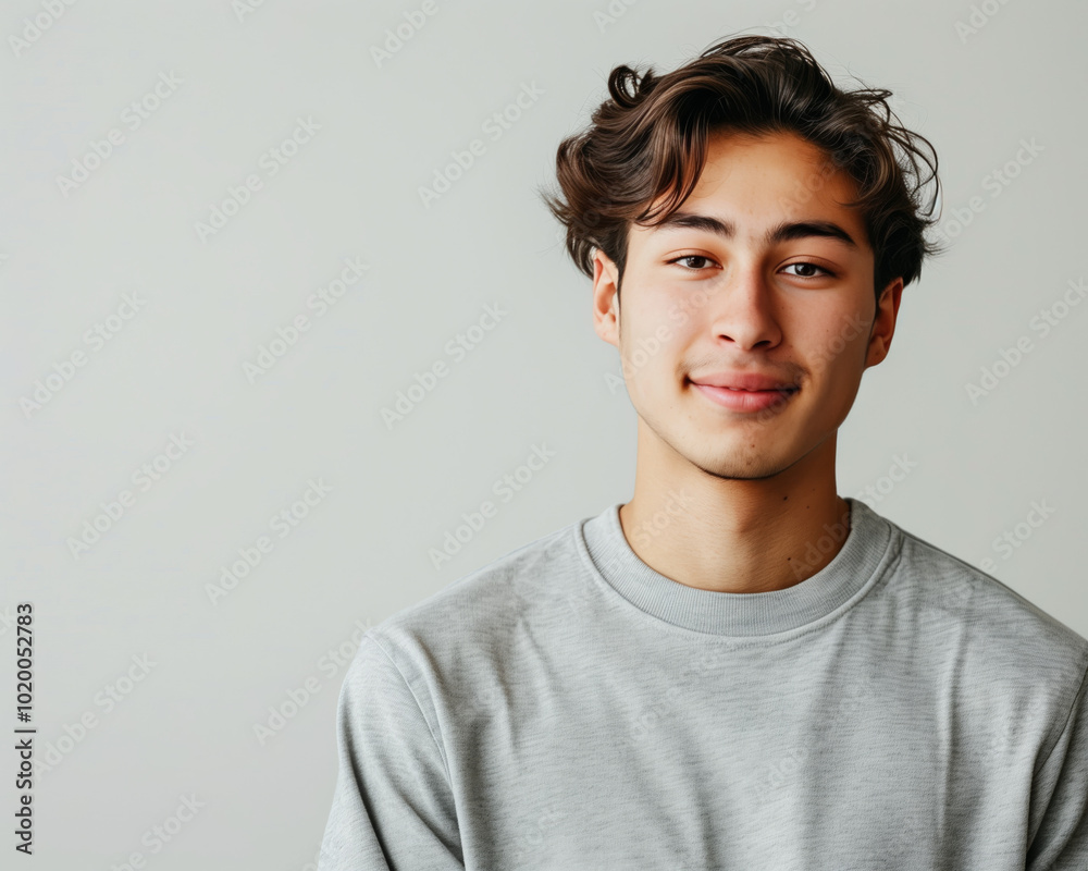 Portrait of a Smiling Young Man in Casual Grey Sweater - Natural Expression and Relaxed Pose Portrait of a Smiling Young Man in Casual Grey Sweater - Natural Expression and Relaxed Pose