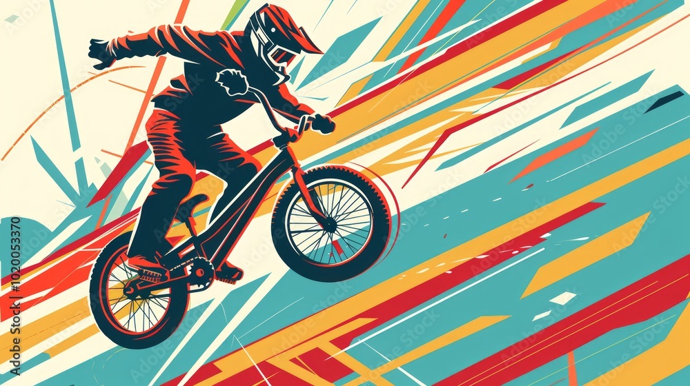 Fototapeta premium Dynamic BMX Athlete in Vibrant Design Artwork