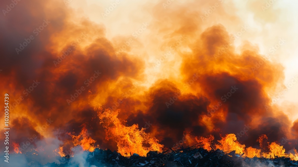 Plastic Waste Being Incinerated at Disposal Facility Plastic Waste Being Incinerated at Disposal Facility