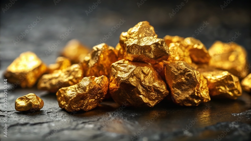 Unrefined gold nuggets on a dark surface showcasing their natural beauty and unique textures