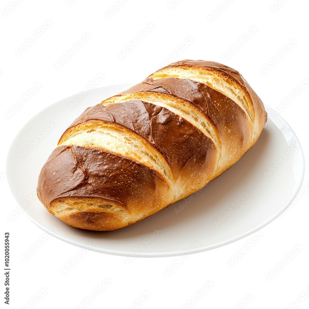 Chocolate French bread on a white plate, isolated on a white background, emphasizing its rich, chocolate-infused texture and golden crust. cutout png Chocolate French bread on a white plate, isolated on a white background, emphasizing its rich, chocolate-infused texture and golden crust. cutout png