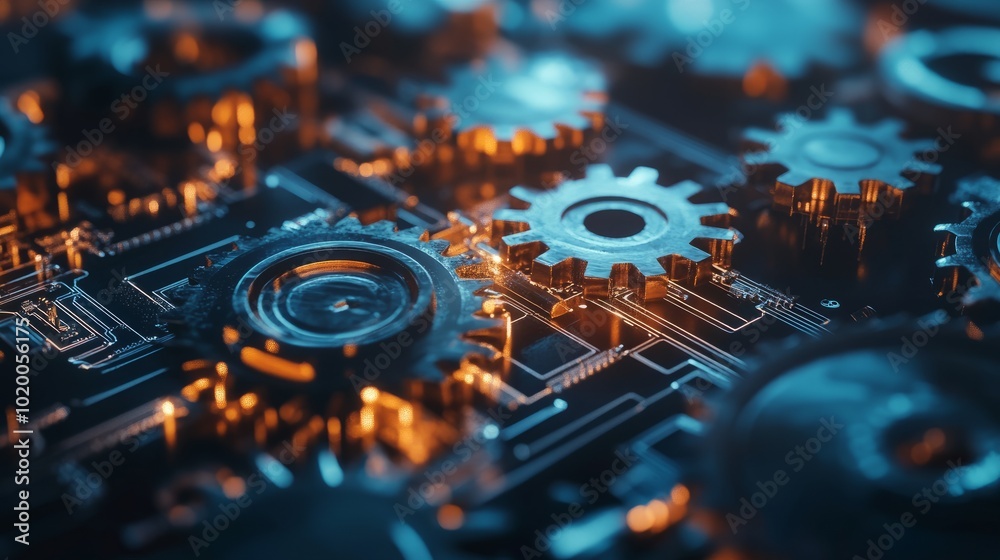Close-up of mechanical gears merging with circuitry, symbolizing the integration of technology with business operations. Close-up of mechanical gears merging with circuitry, symbolizing the integration of technology with business operations.