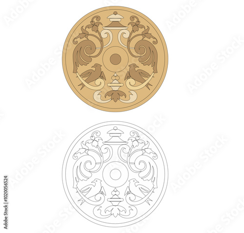 ANCIENT HERALDIC EMBLEM OF GOLD DECORATED IN BAROQUE STYLE DECORATIVE ELEGANCE LUXURY PATTERNS GOLD STOCK ILLUSTRATION