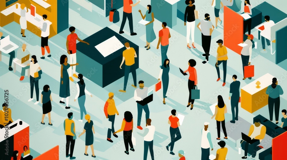 Bustling Scene with Diverse People in a Public Space Bustling Scene with Diverse People in a Public Space