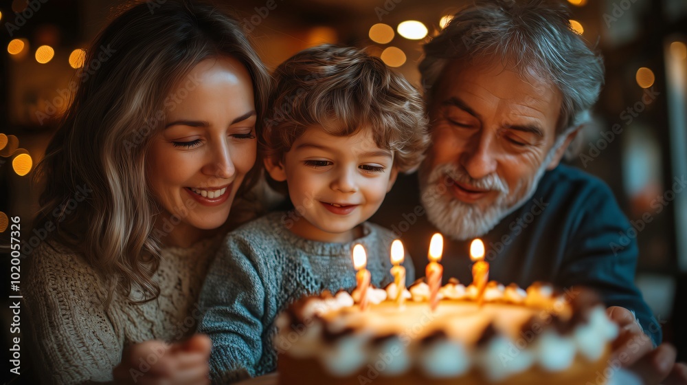 Happy family celebrating birthday together at home Happy family celebrating birthday together at home