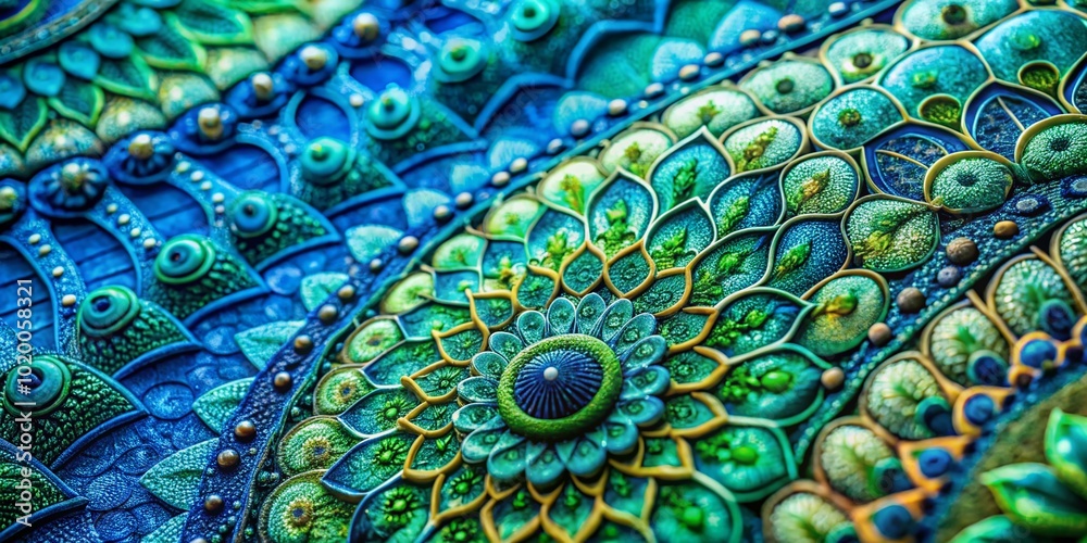 Obraz premium Vibrant Abstract Textures in Blues and Greens with Intricate Patterns for Modern Art and Design Projects