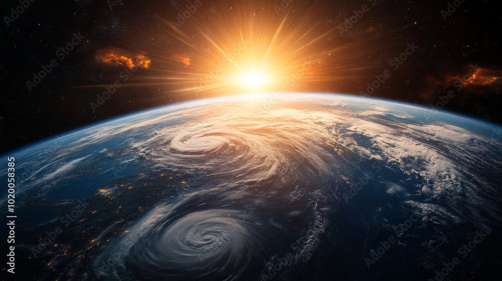 A stunning view of Earth from space, with vibrant blue oceans and swirling white clouds, against the dark backdrop of the universe. A stunning view of Earth from space, with vibrant blue oceans and swirling white clouds, against the dark backdrop of the universe.