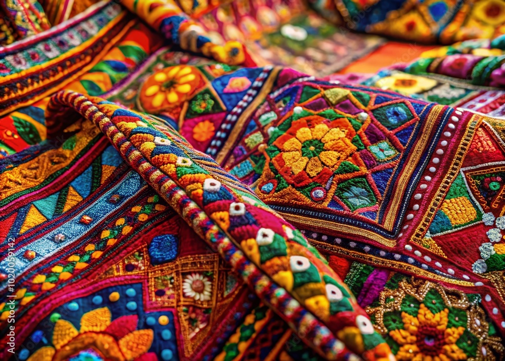 Vibrant and Colorful Indian Traditional Textile with Intricate Patterns and Rich Cultural Heritage Vibrant and Colorful Indian Traditional Textile with Intricate Patterns and Rich Cultural Heritage