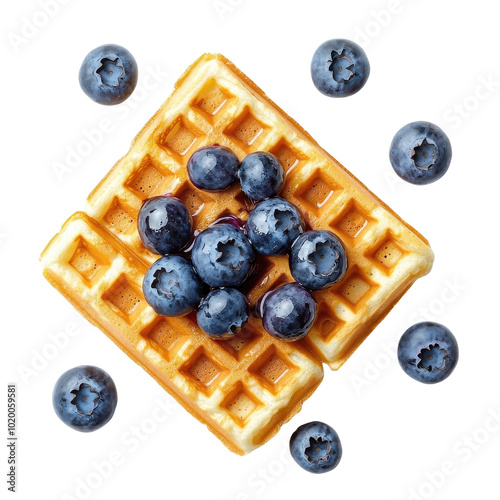 Oozing blueberry sauce on an isolated waffle with a white background, rich and detailed. cutout png photo