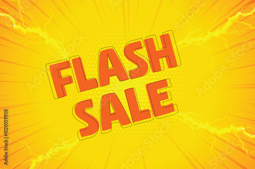 Exciting yellow flash sale banner with lightning effects, perfect for promoting limited time discounts and special offers. Ideal for online store promotions, ecommerce ads, social media posts. EPS 10