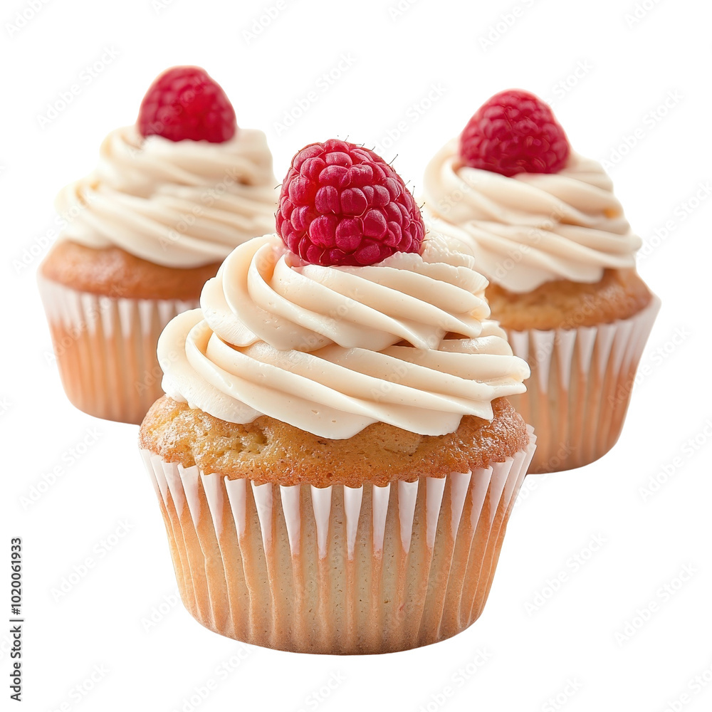 Isolated raspberry cupcakes on a clean white background, showcasing their vibrant color and fresh raspberries. cutout png Isolated raspberry cupcakes on a clean white background, showcasing their vibrant color and fresh raspberries. cutout png