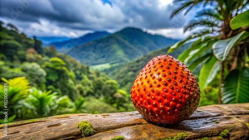 Vibrant Borojo Fruit with Unique Texture and Color on a Natural Background from Colombia's Rainforest photo