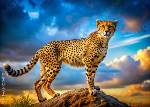 Vibrant Clipart Cheetah Illustration in Dynamic Pose Perfect for Wildlife and Nature Themes photo