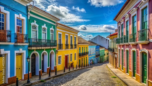 Vibrant Colonial Architecture and Colorful Streets of Sao Luis, Maranhão, Brazil Under Clear Blue Sky