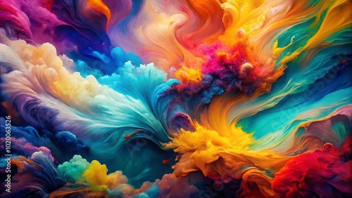 Vibrant Colors and Fluid Shapes in a Digital Abstract Painting for Modern Art Enthusiasts
