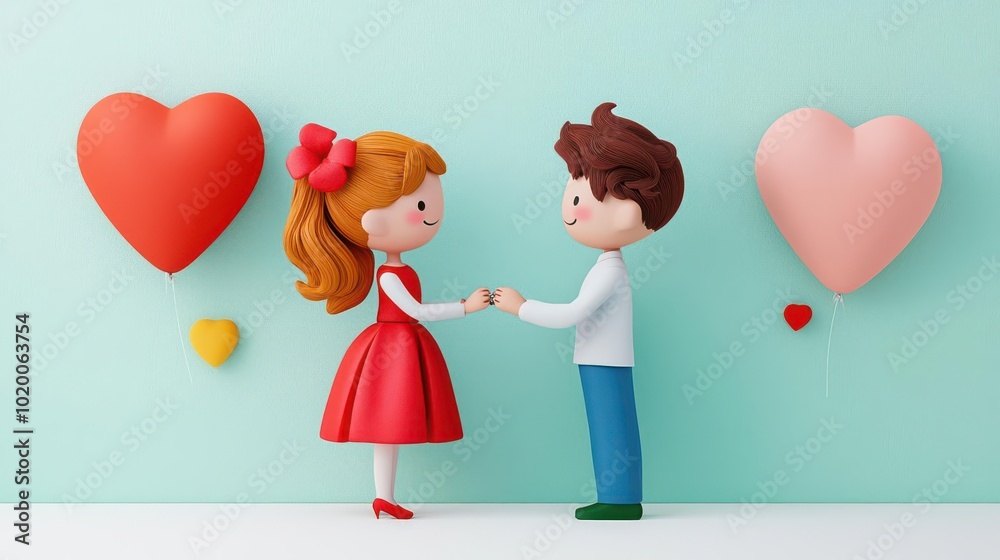Couple exchanging engagement rings, romantic moment, 3D illustration Couple exchanging engagement rings, romantic moment, 3D illustration