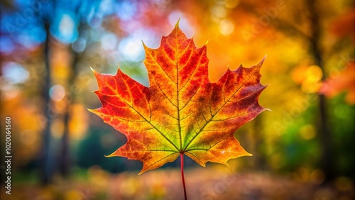 Vibrant Fall Sugar Maple Leaf Displaying Stunning Autumn Colors Against a Natural Background