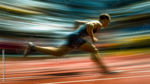 Athlete sprinting on a track with intense focus and determination