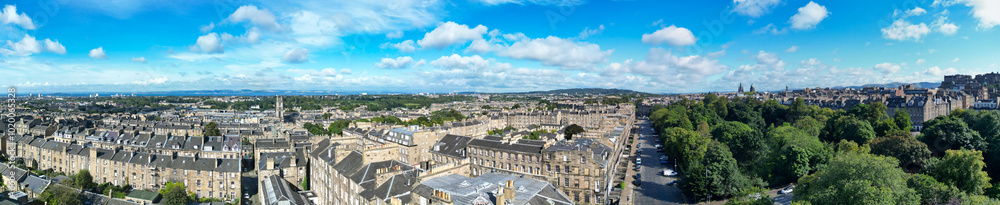 Aerial Wide Angle Panoramic View of Central Edinburgh City of Scotland United Kingdom During Partly Cloudy Day of August 29th, 2024 Aerial Wide Angle Panoramic View of Central Edinburgh City of Scotland United Kingdom During Partly Cloudy Day of August 29th, 2024