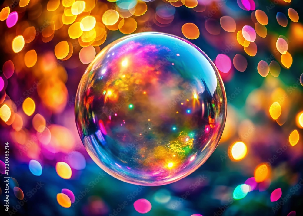 Vibrant Giant Bubble Gum Bubble Floating in Air with Colorful Background and Bright Lighting Effects