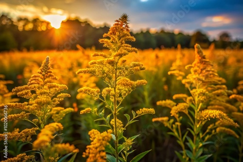 Vibrant Goldenrod Blooms in a Sunny Meadow Showcasing Nature's Beauty in Late Summer and Fall