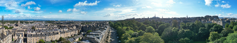 Aerial Wide Angle Panoramic View of Central Edinburgh City of Scotland United Kingdom During Partly Cloudy Day of August 29th, 2024 Aerial Wide Angle Panoramic View of Central Edinburgh City of Scotland United Kingdom During Partly Cloudy Day of August 29th, 2024