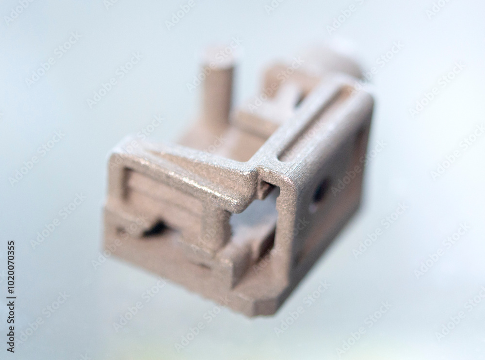 Object printed on 3D printer from metal powder using Metal Jet technology. High detailed detailing parts. Metal Jet. 3D-printed metal parts. Modern 3D printing, additive manufacturing technologies Object printed on 3D printer from metal powder using Metal Jet technology. High detailed detailing parts. Metal Jet. 3D-printed metal parts. Modern 3D printing, additive manufacturing technologies