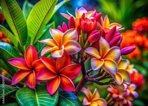 Vibrant Hawaiian Flowers Drawing Featuring Tropical Blooms in Bold Colors and Intricate Details