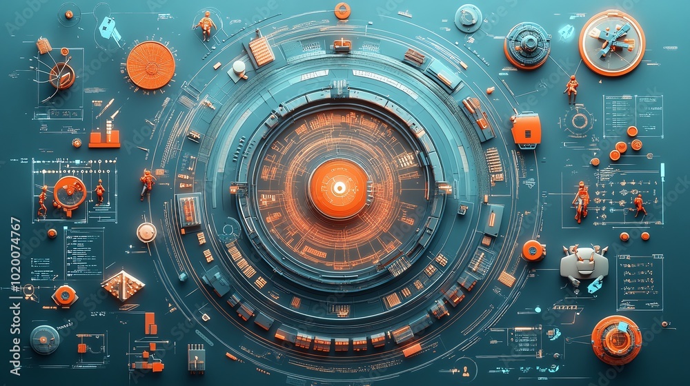 Obraz premium Hacker prevention flat design top view scifi theme 3D render vivid