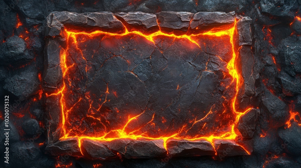 Molten Lava Frame Surrounding a Rough Stone Surface Molten Lava Frame Surrounding a Rough Stone Surface
