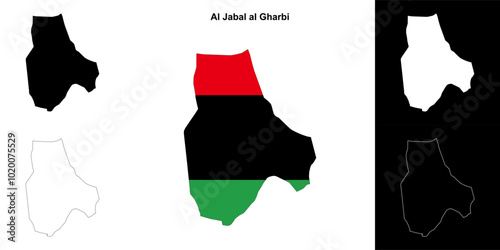 Al Jabal al Gharbi district outline map set photo