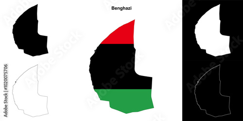 Benghazi district outline map set photo