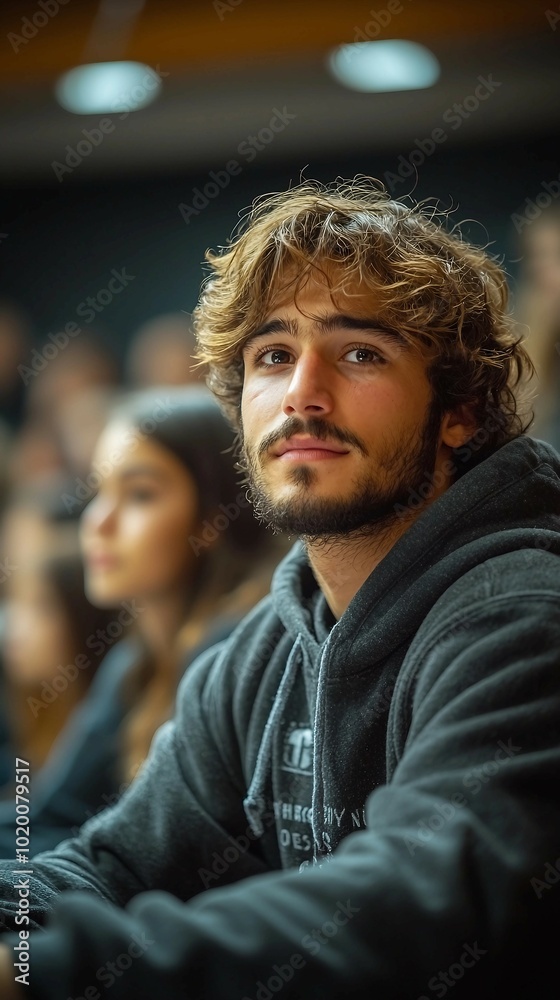 Young Man in a Hoodie Looking Pensively at the Camera Young Man in a Hoodie Looking Pensively at the Camera