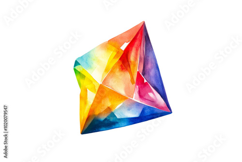 A vibrant, colorful gemstone pyramid with a beautiful blend of hues, showcasing artistic watercolor detailing. photo