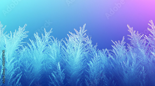 Close-up of delicate snowflakes on blue frosty background