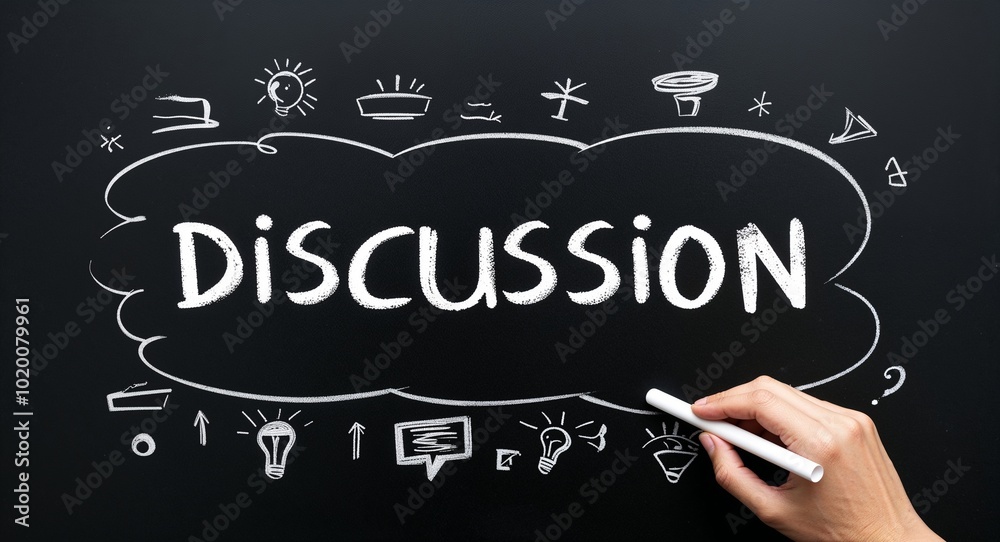 Fototapeta premium discussion text lettering on blackboard chalkboard background