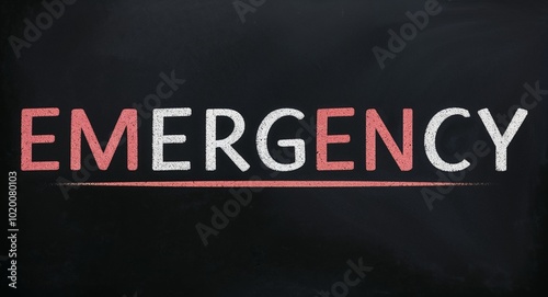 emergency text lettering on blackboard chalkboard background