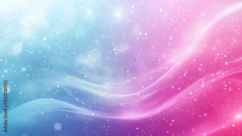 Abstract wavy landscape with snowfall and pink-blue gradient