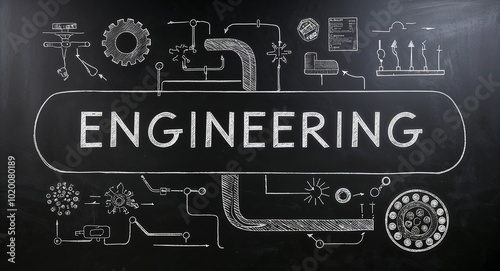 engineering text lettering on blackboard chalkboard background