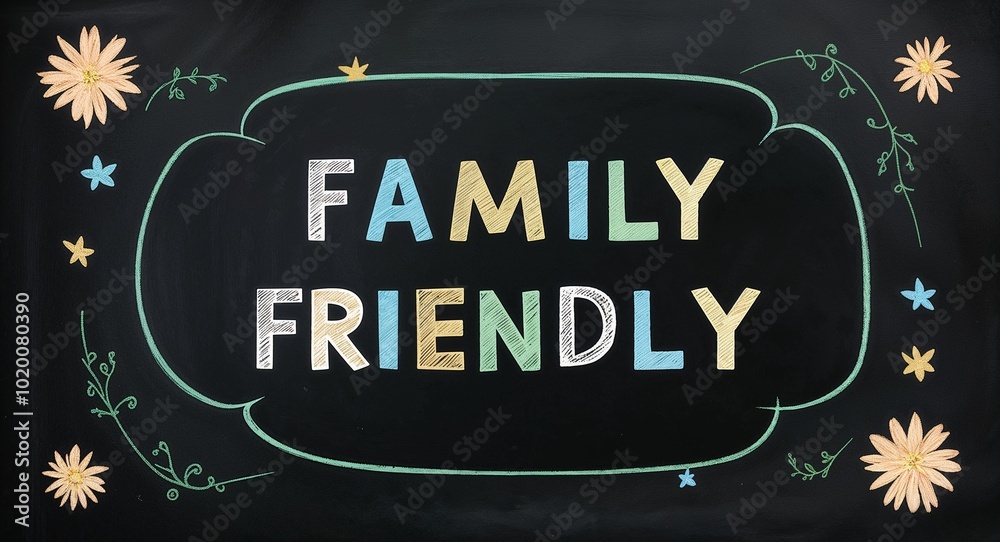 Fototapeta premium family friendly text lettering on blackboard chalkboard background