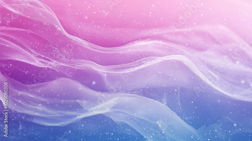 Abstract wavy landscape with snowfall and pink-blue gradient