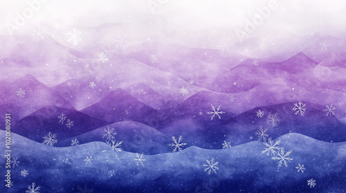 Snowfall over abstract waves with pink and blue gradient background
