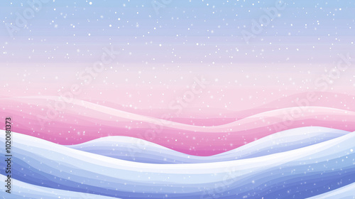 Winter landscape with snow dunes and starry pink and blue sky