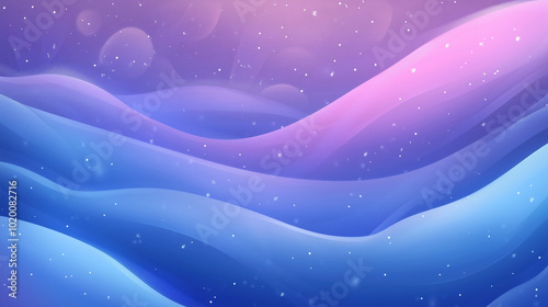 Abstract winter landscape with snowflakes and colorful gradient sky
